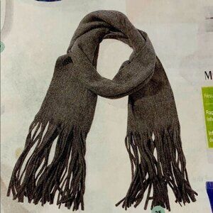 Lucky Brand Solid Brushed Scarf Grey Tassels NWT